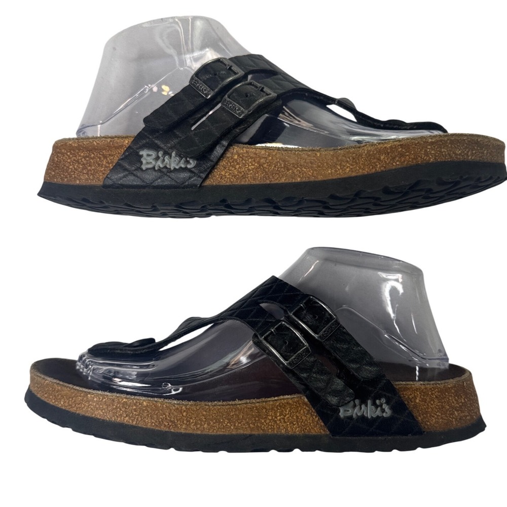 Birki's Birkenstock Black Quilted Leather T-Strap Buckle Sandals Womens 38 L7 M5